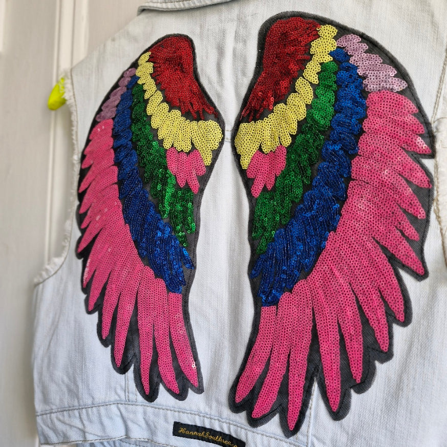 Rainbow Angel Wing Denim Jacket - Denim Co Size 16