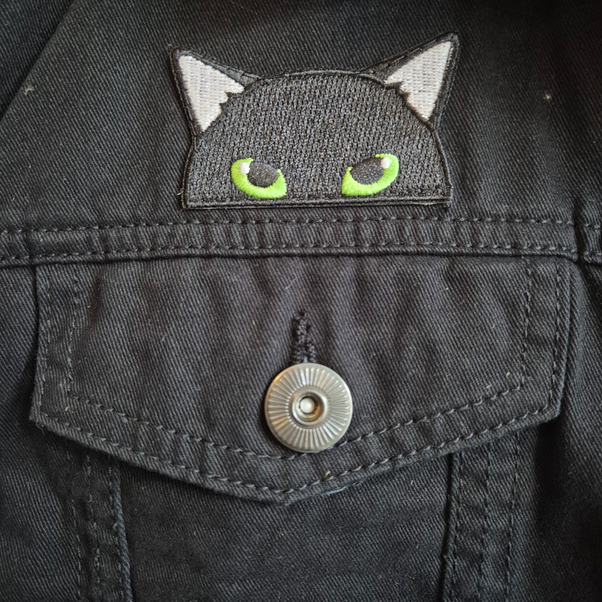 'The Familiar' Black Denim Battle Jacket - Size 20