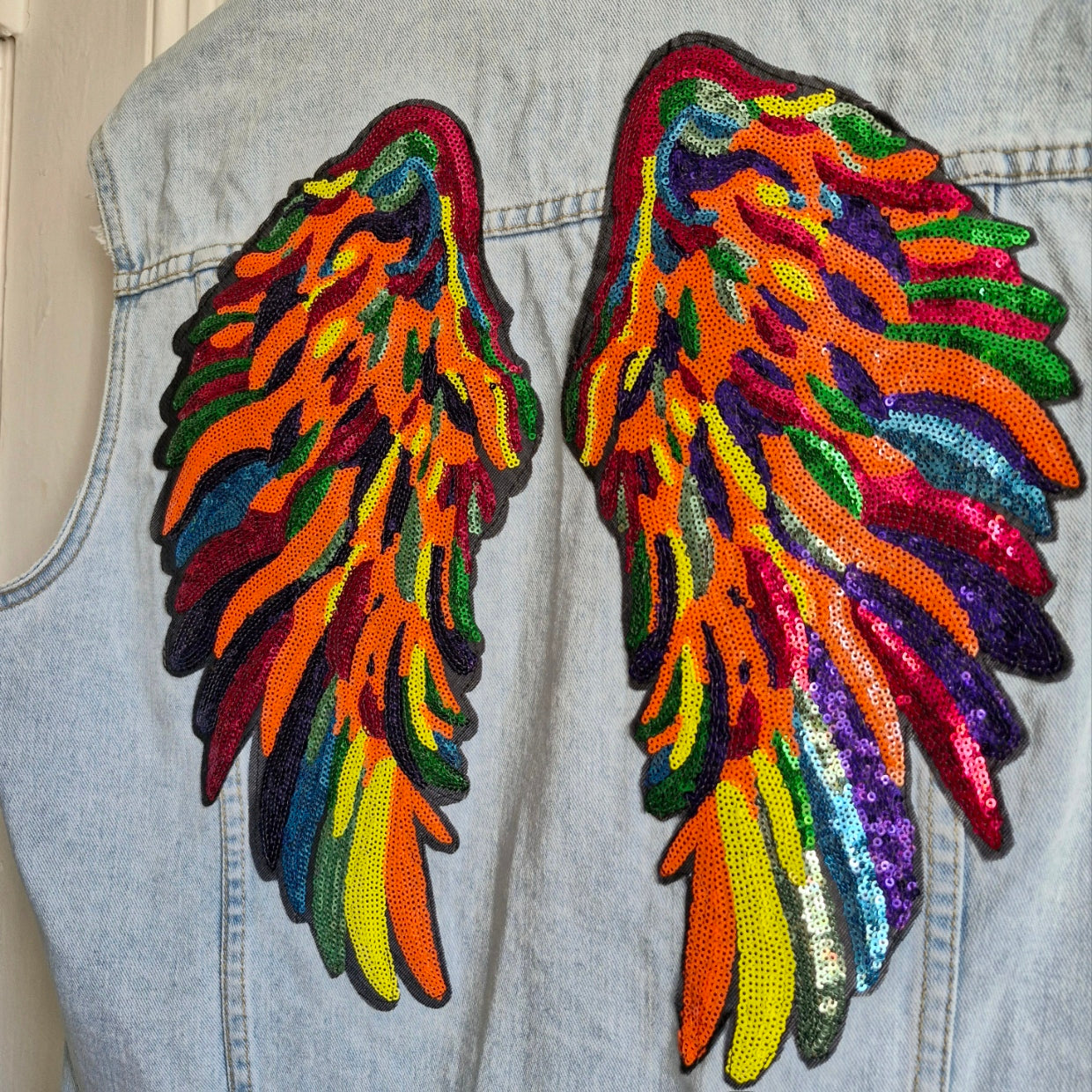 Phoenix Angel Wing Denim Waistcoat - New Look Size 12