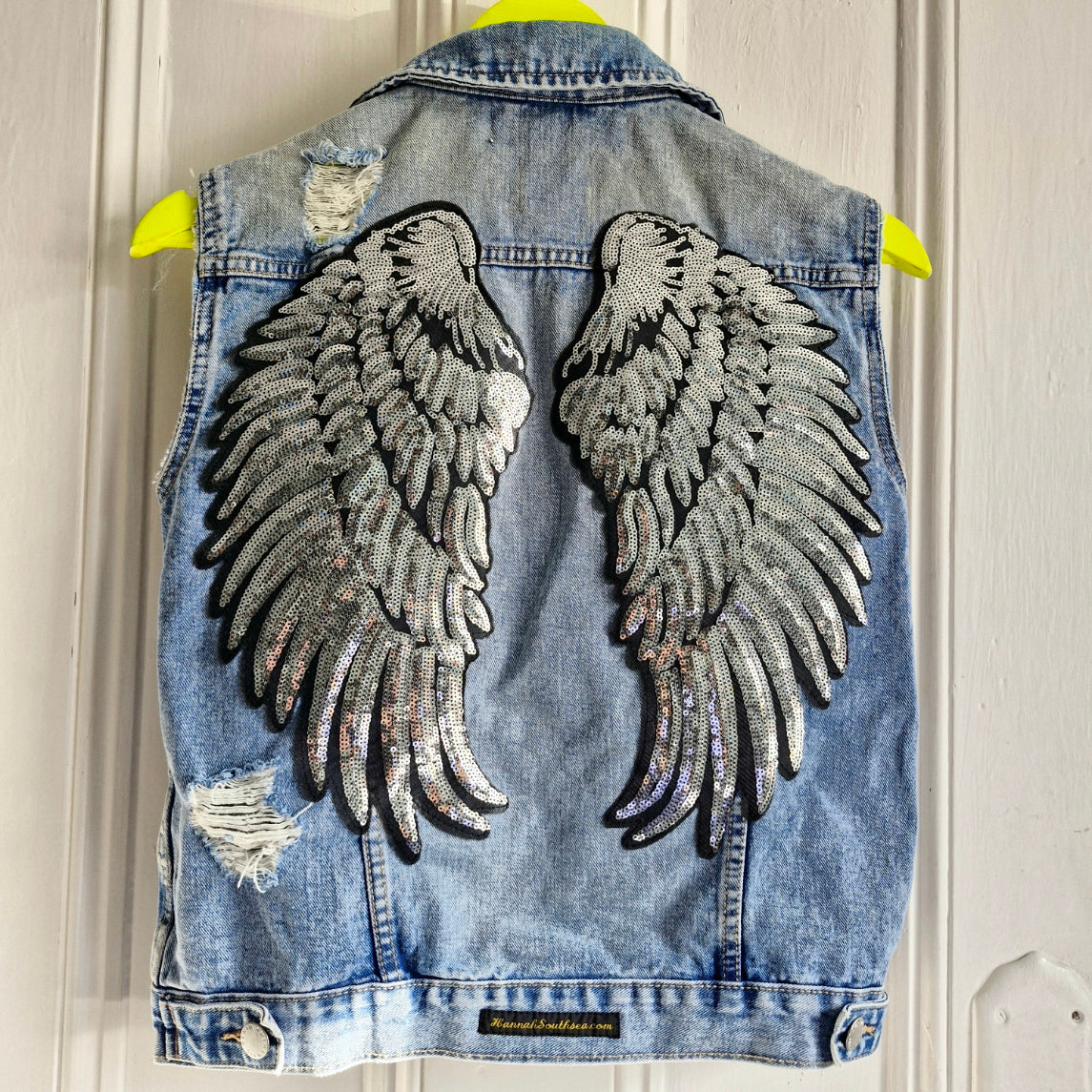 Silver Angel Wing Denim Waistcoat - New Look Size 10
