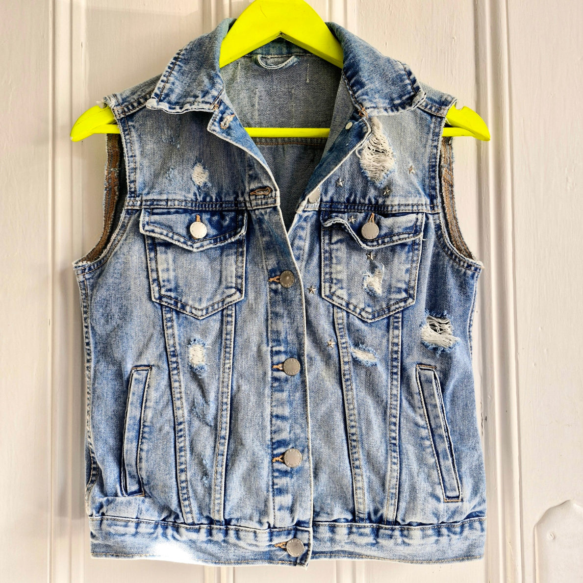 Silver Angel Wing Denim Waistcoat - New Look Size 10