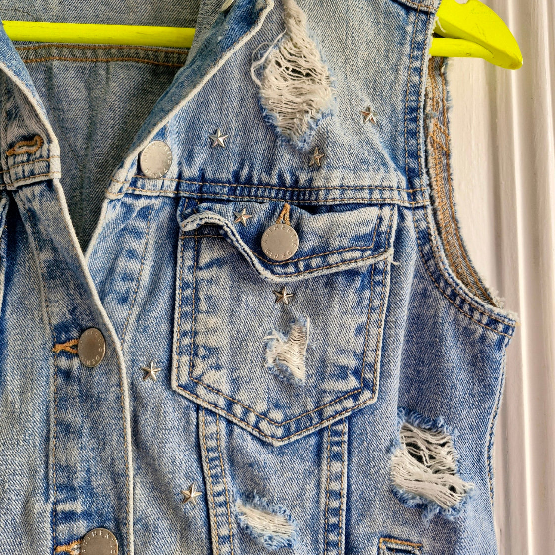 Silver Angel Wing Denim Waistcoat - New Look Size 10