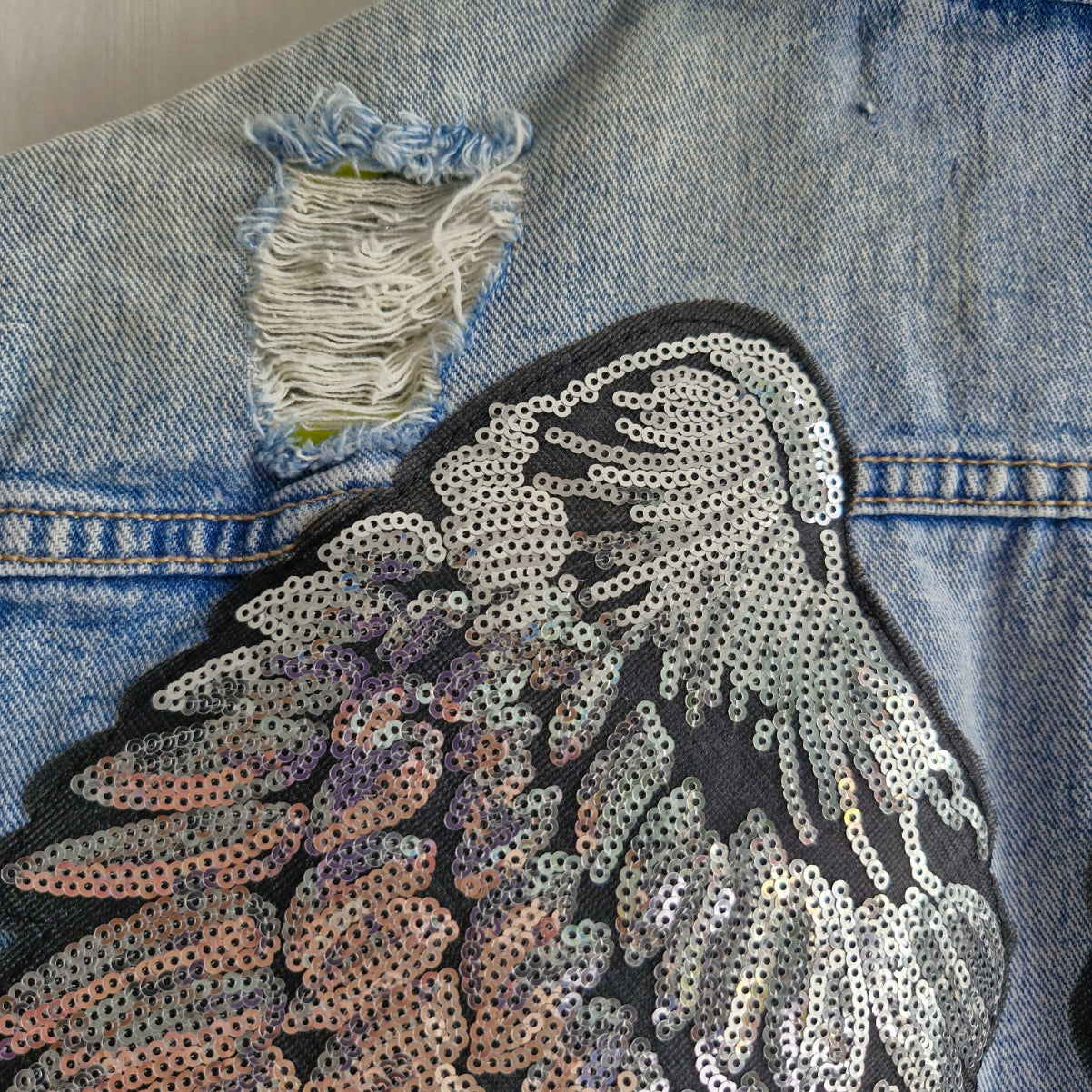 Silver Angel Wing Denim Waistcoat - New Look Size 10