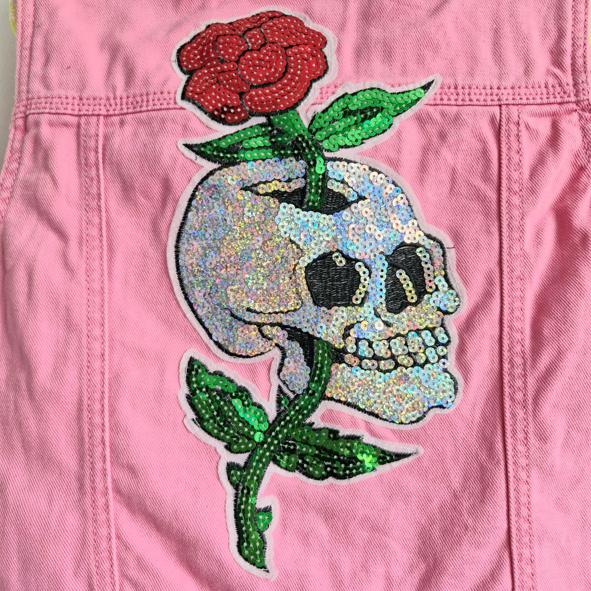 Kid's Sequin Skull Pink Denim - Age 7 years