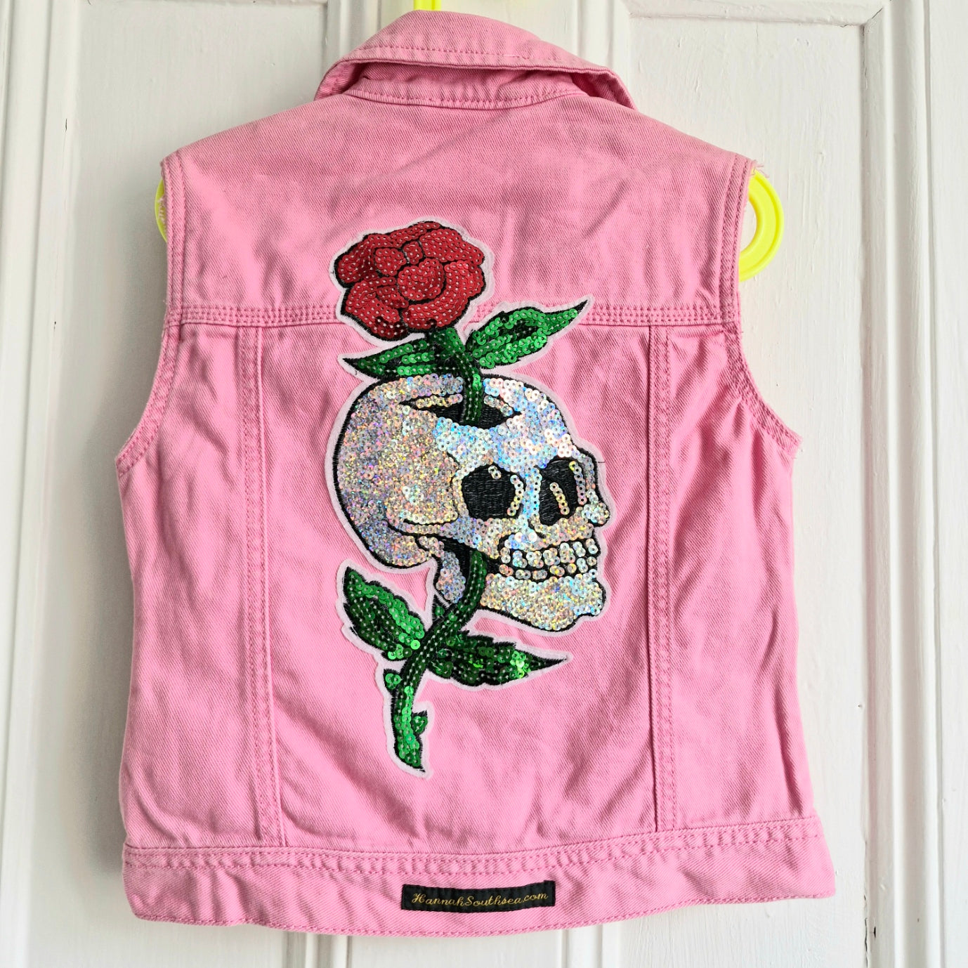 Kid's Sequin Skull Pink Denim - Age 7 years