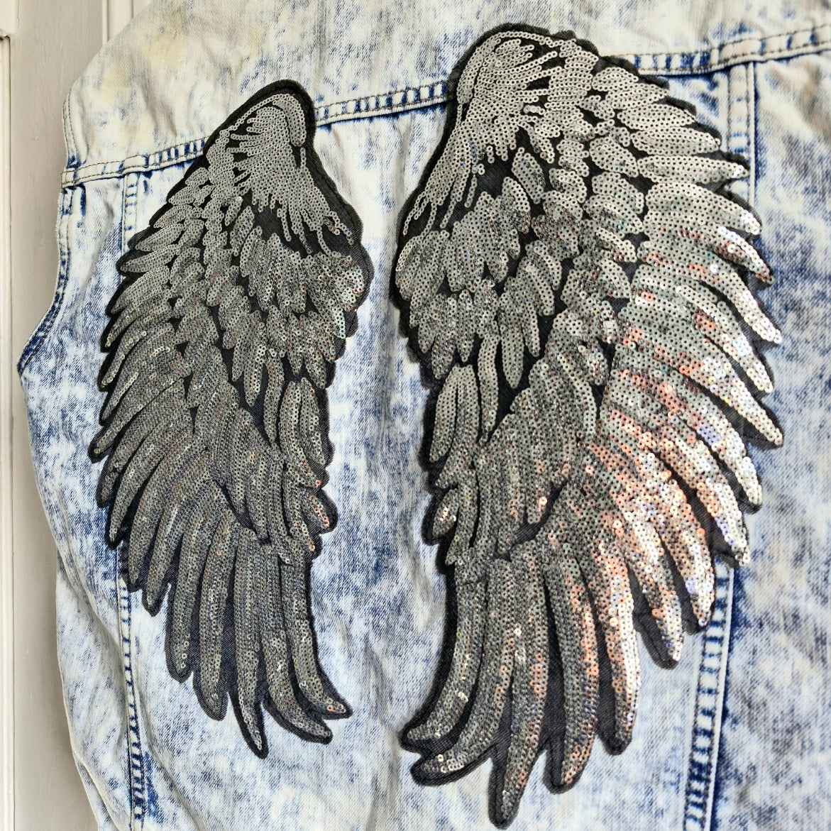 Silver Angel Wing Denim waistcoat - Top Shop Size 12