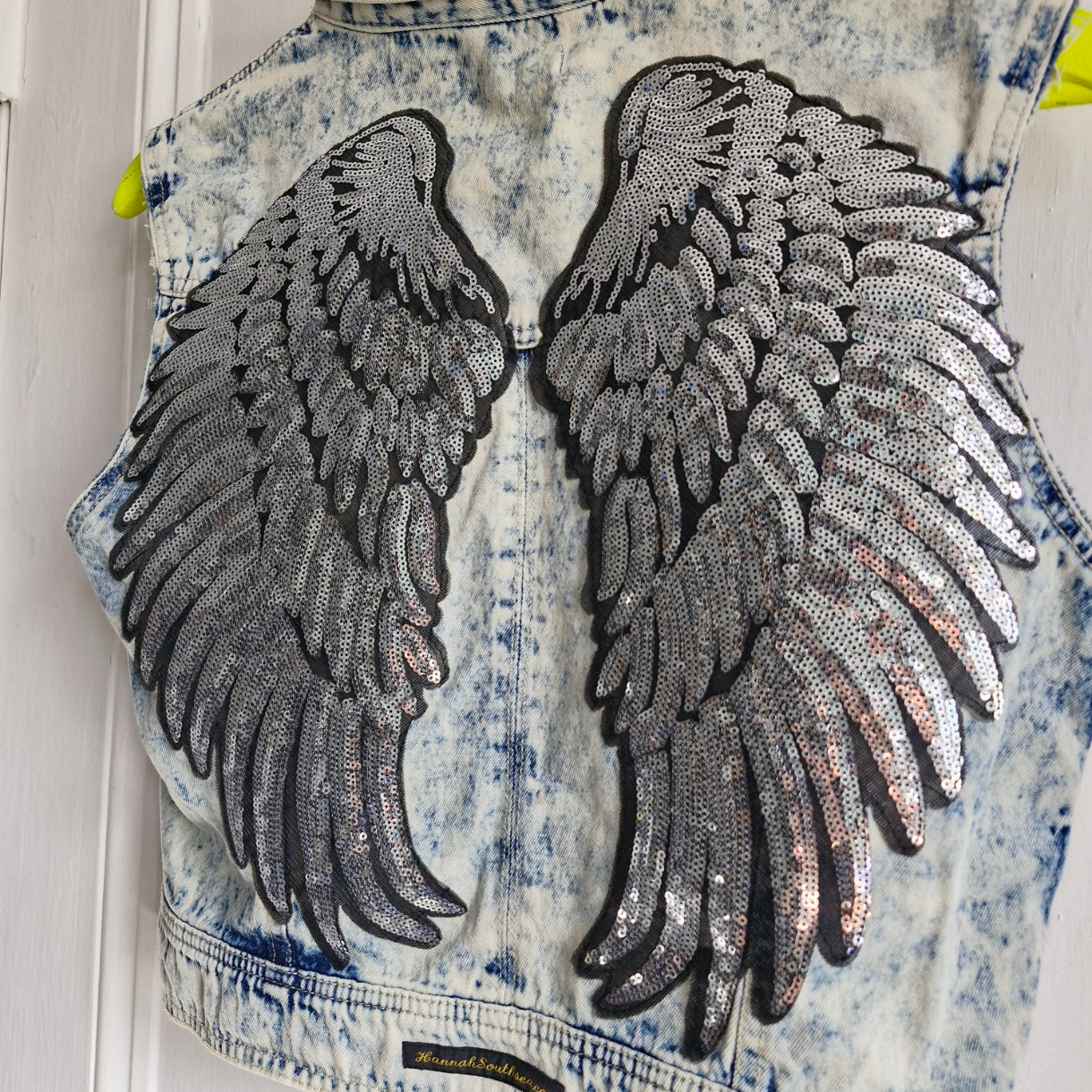 Silver Angel Wing Denim Waistcoat - Size 12