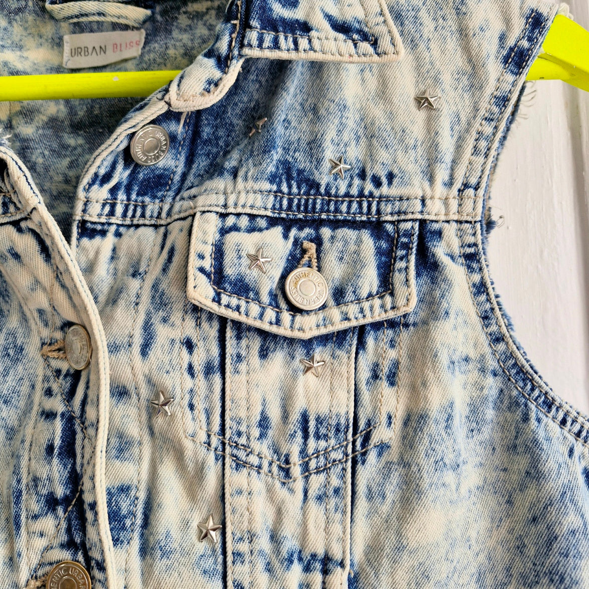 Silver Angel Wing Denim Waistcoat - Size 12