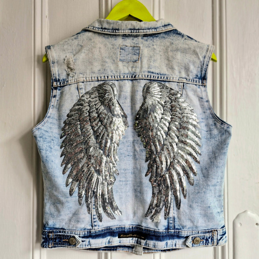 Silver Sequin Wings (Large) - 2 piece