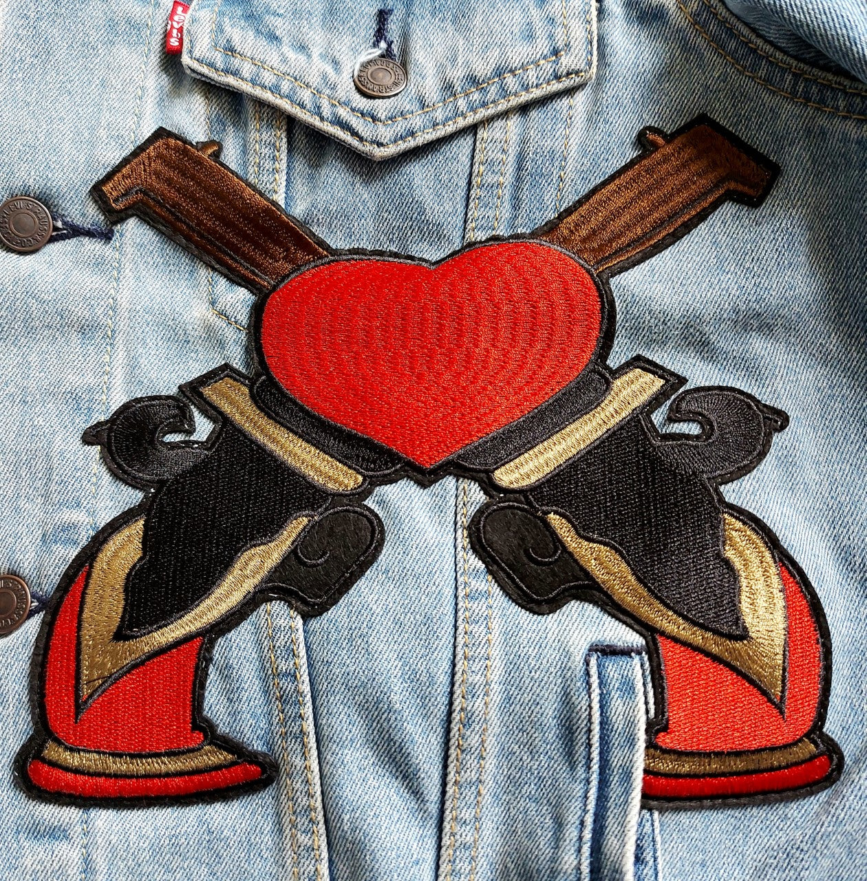 Crossed Guns & Heart Embroidered Patch