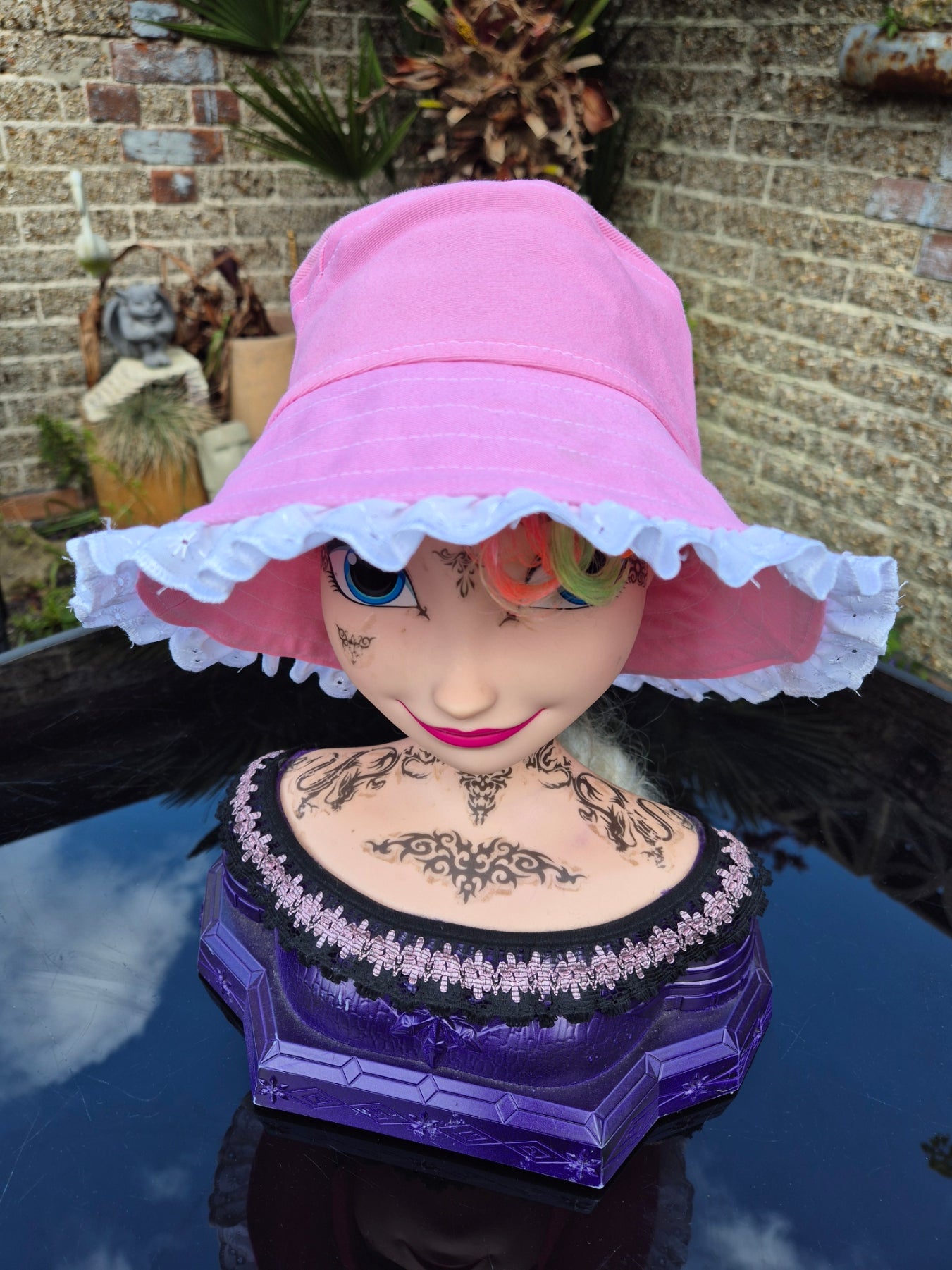 Designer Bucket Hat - Pale Pink White Lace
