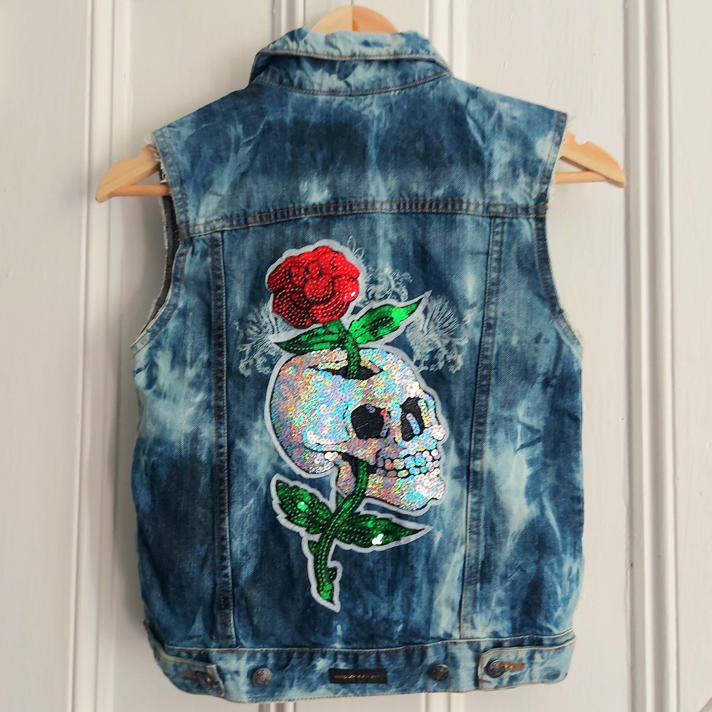 Sequin Skull & Rose Back Patch