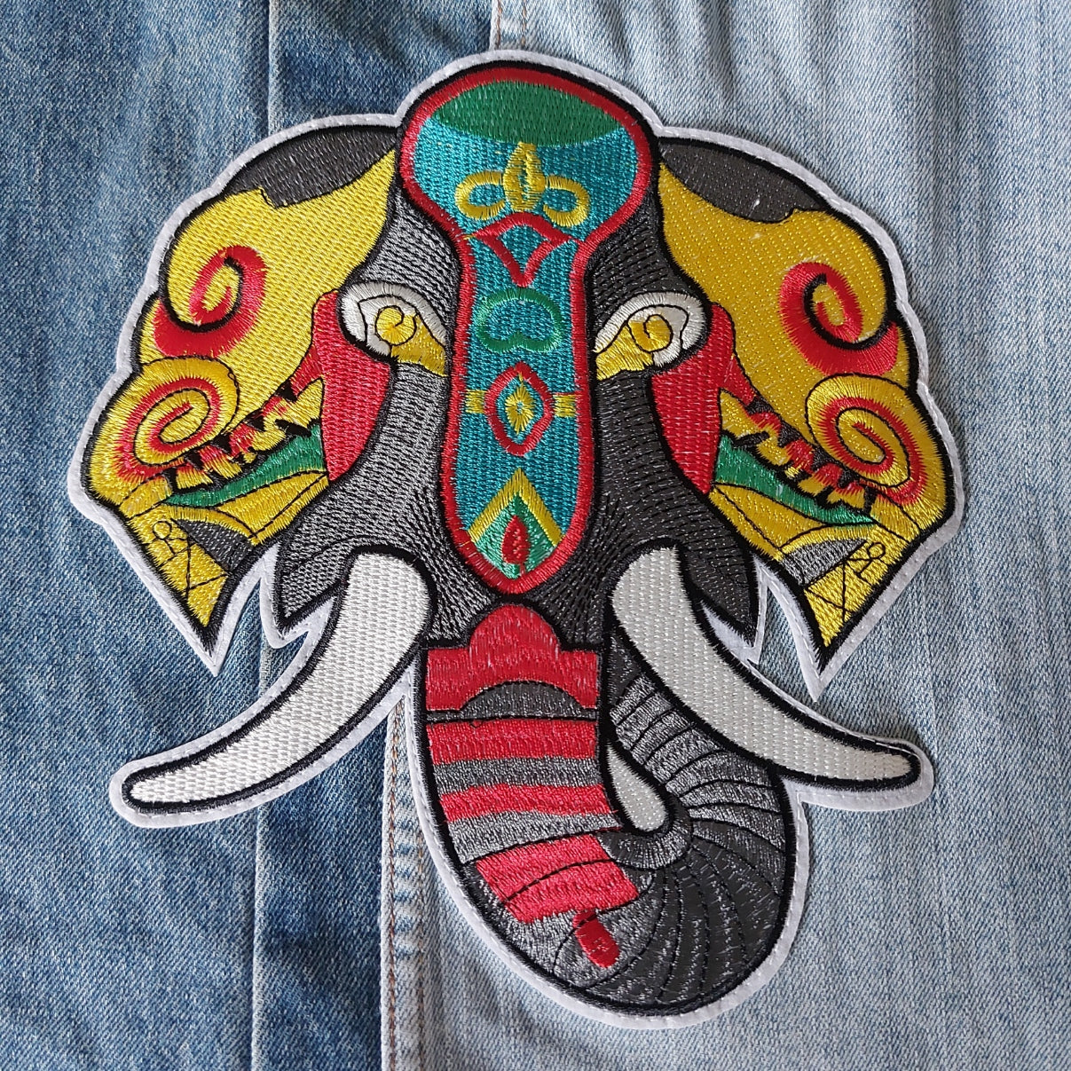 Tribal Elephant Denim Tote Bag