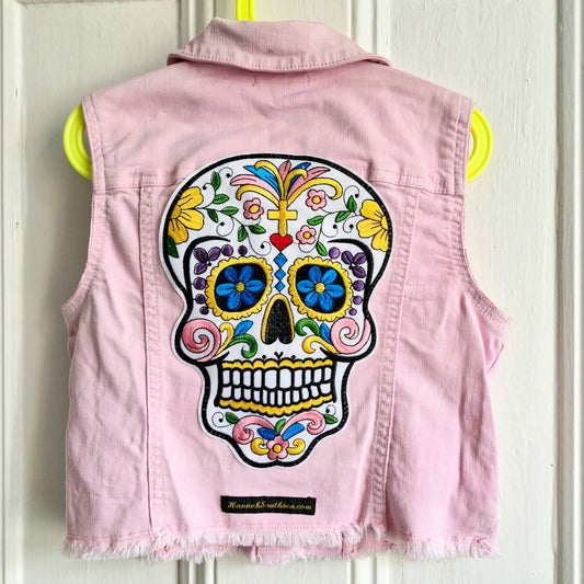 Kid's Sugar Skull Pink Denim - Age 10 years