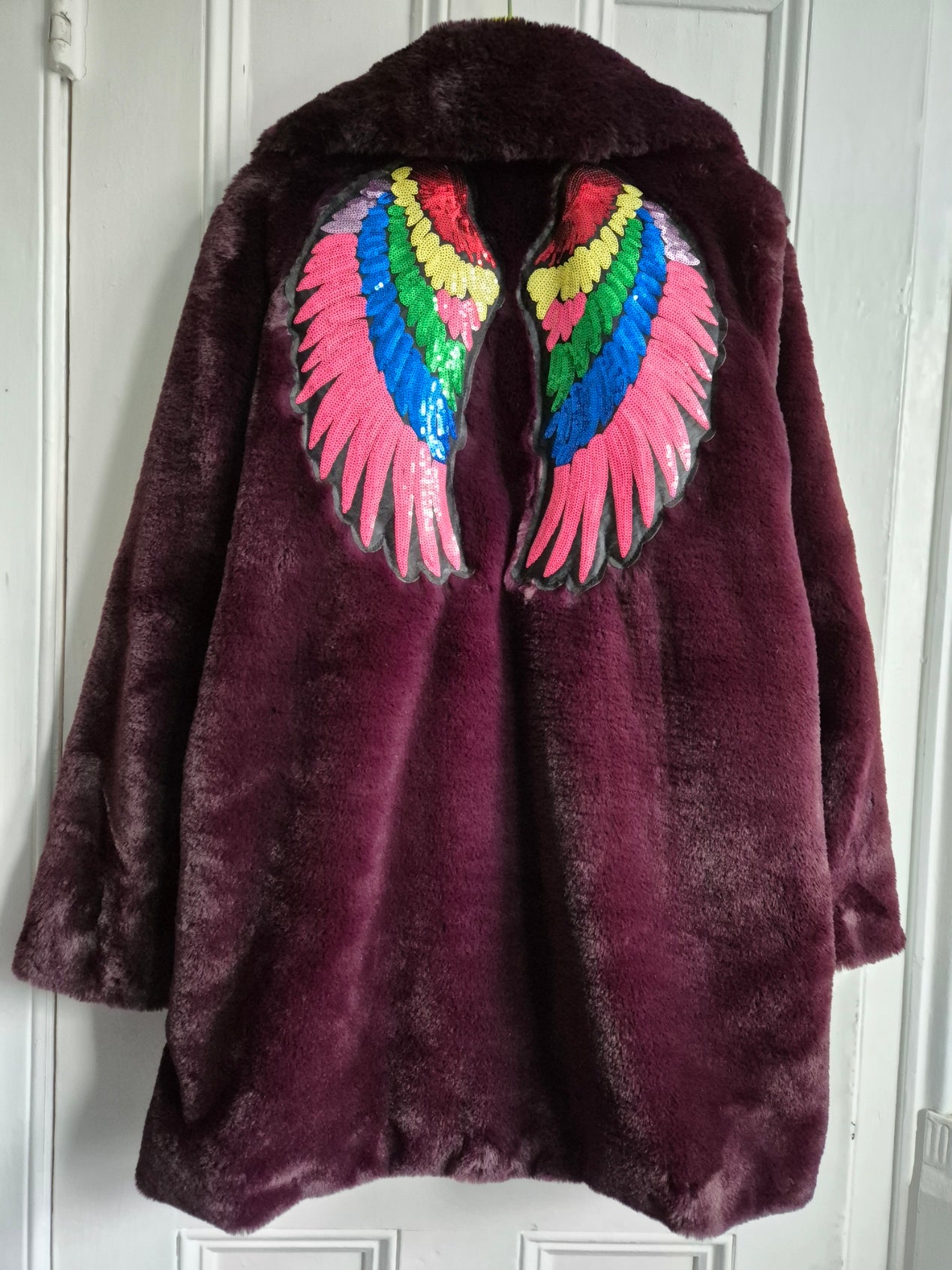 Rainbow Wing Burgundy Fur Festival Jacket - Size 18