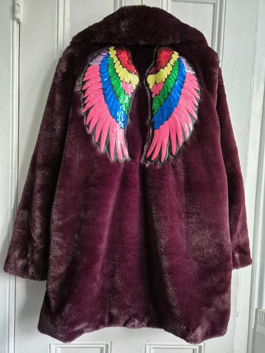 Rainbow Wing Burgundy Fur Festival Jacket - Size 18