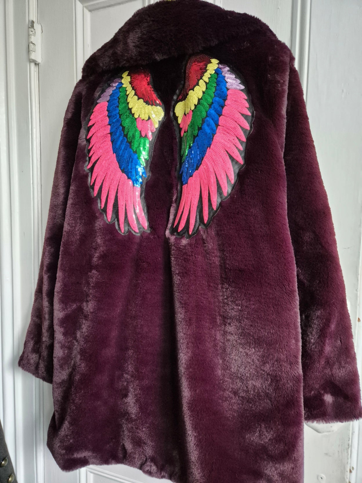 Rainbow Wing Burgundy Fur Festival Jacket - Size 18