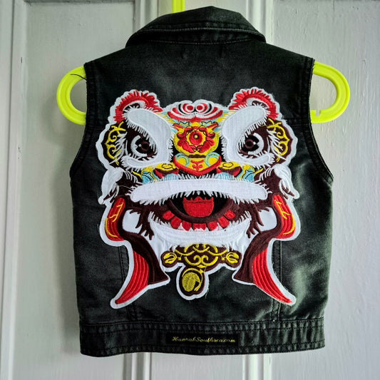 Age 3 - 4 Years Chinese New Year Dragon Black Denim Festival Jacket