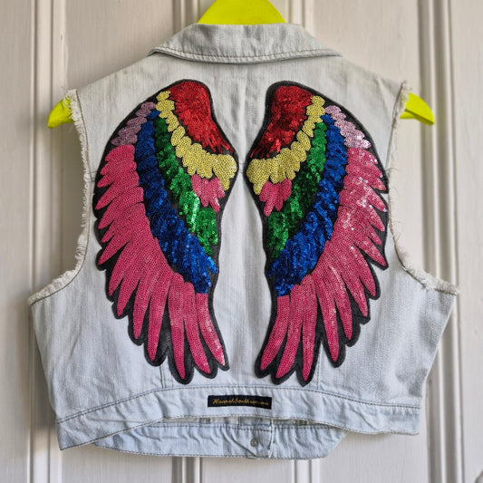 Rainbow Angel Wing Denim Jacket - Denim Co Size 16