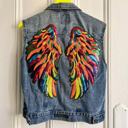 Phoenix Angel Wing Denim Waistcoat - Denim Co Size 12