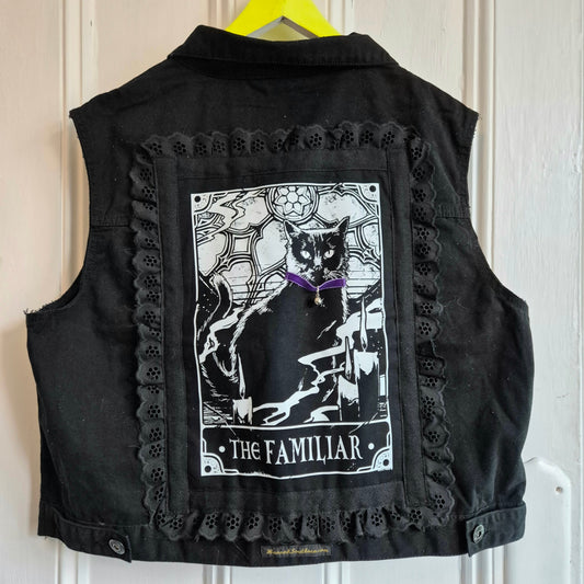 'The Familiar' Black Denim Battle Jacket - Size 20