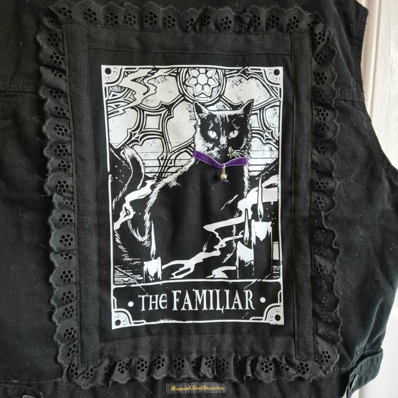 'The Familiar' Black Denim Battle Jacket - Size 20