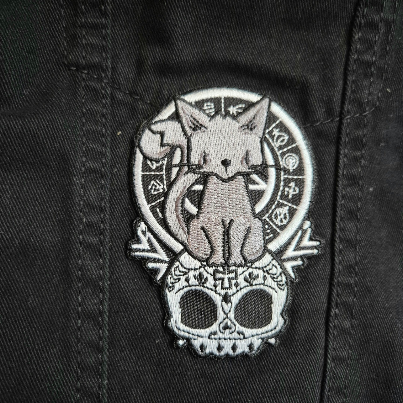 'The Familiar' Black Denim Battle Jacket - Size 20