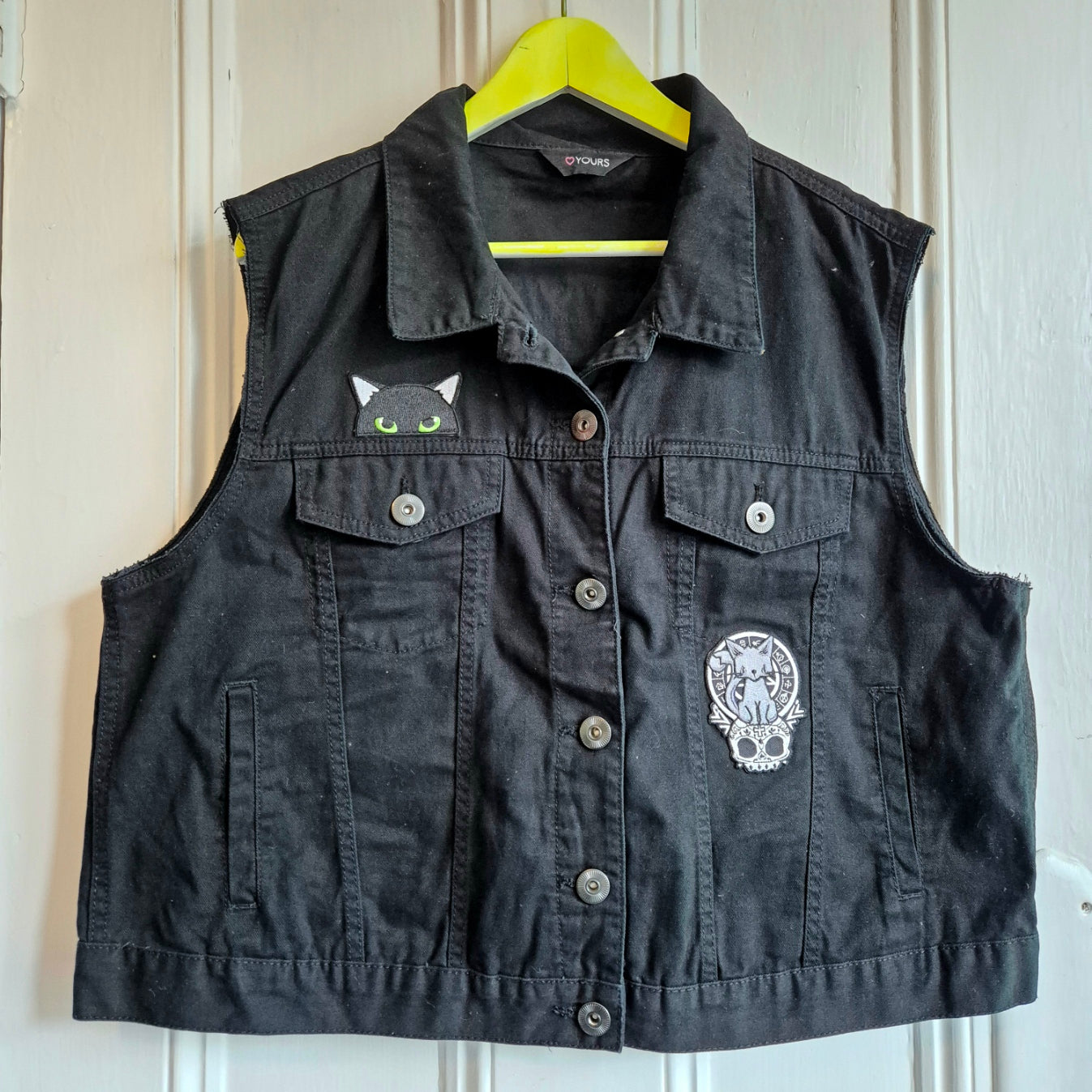 'The Familiar' Black Denim Battle Jacket - Size 20