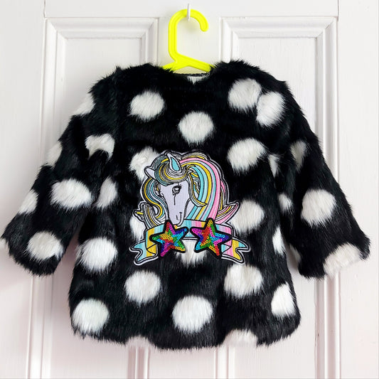 Kids Furry Polkadot Unicorn Jacket - Age 1 - 2 years