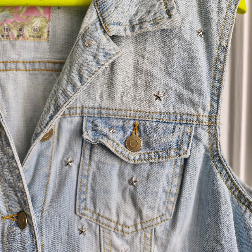 Gold Angel Wing Denim Waistcoat - Denim Co Size 18