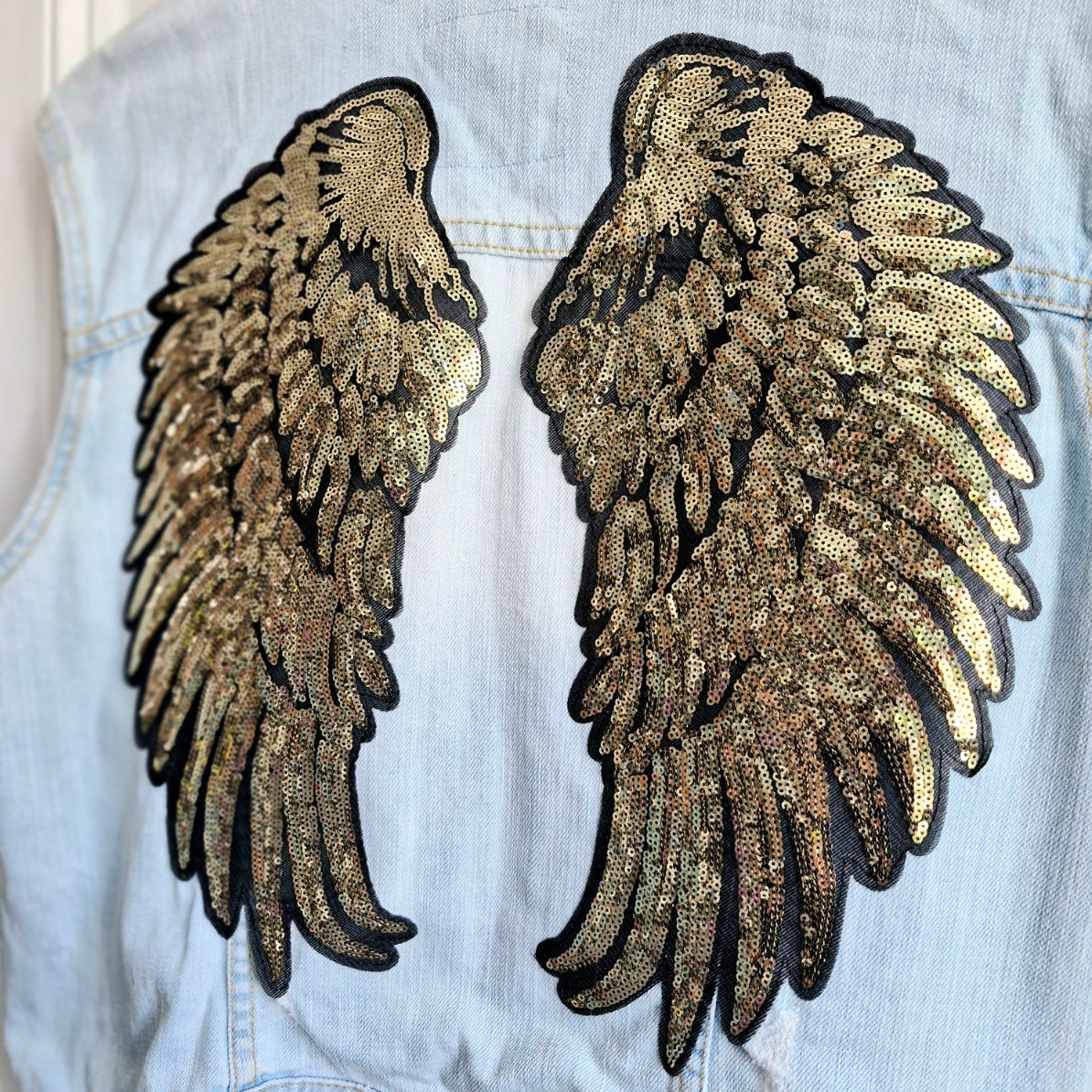 Gold Angel Wing Denim Waistcoat - Denim Co Size 18