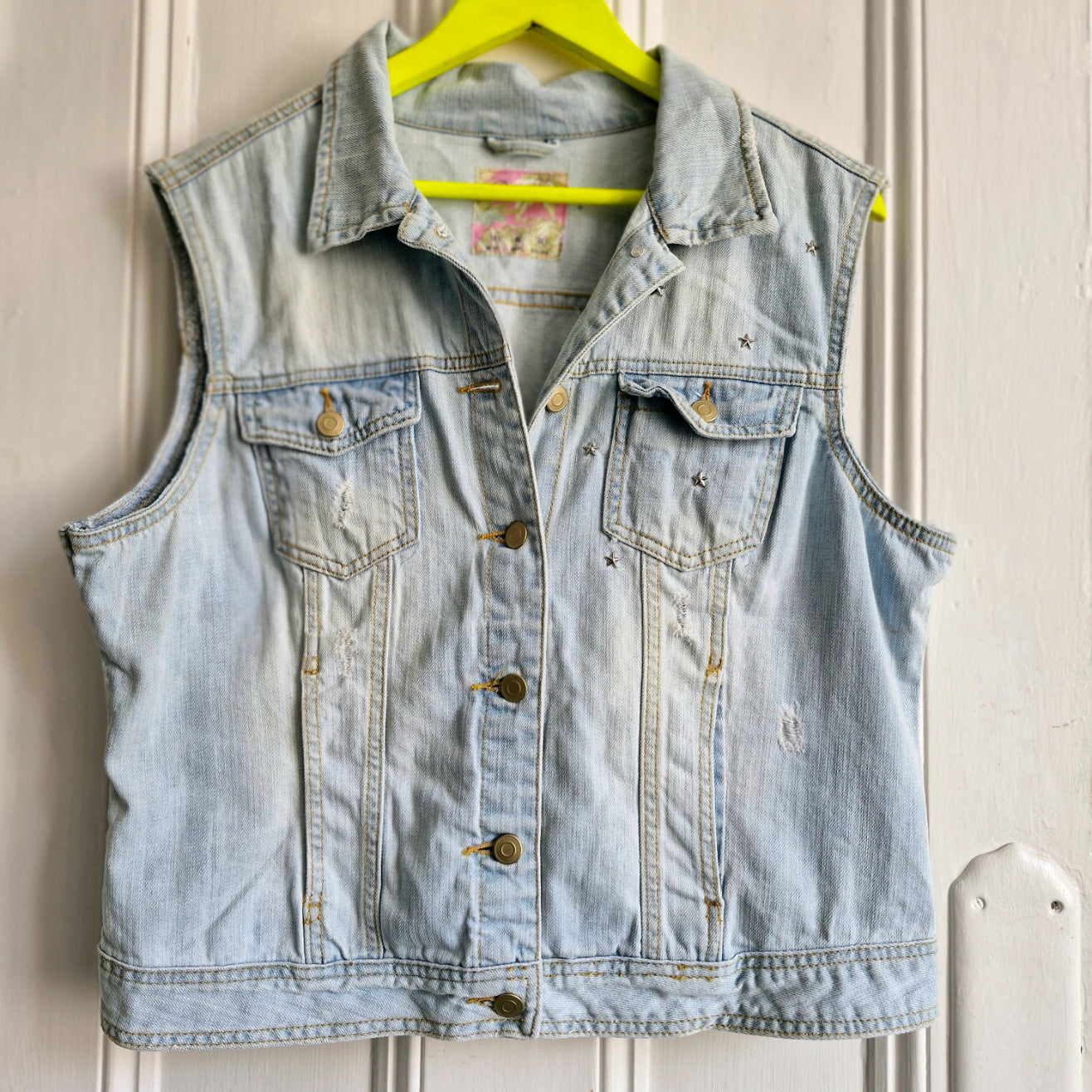 Gold Angel Wing Denim Waistcoat - Denim Co Size 18