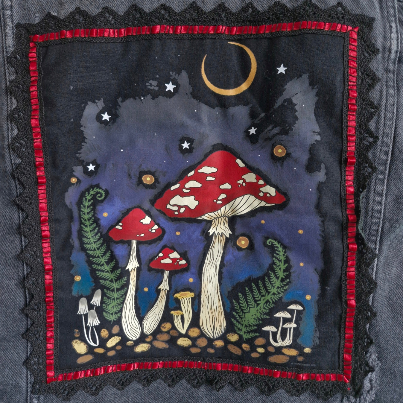 Distressed Magic Mushroom  Battle Jacket - New Look Size 14