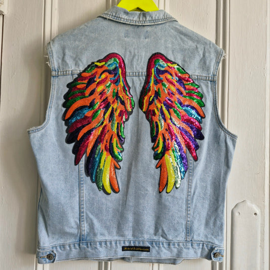 Phoenix Angel Wing Denim Waistcoat - New Look Size 12