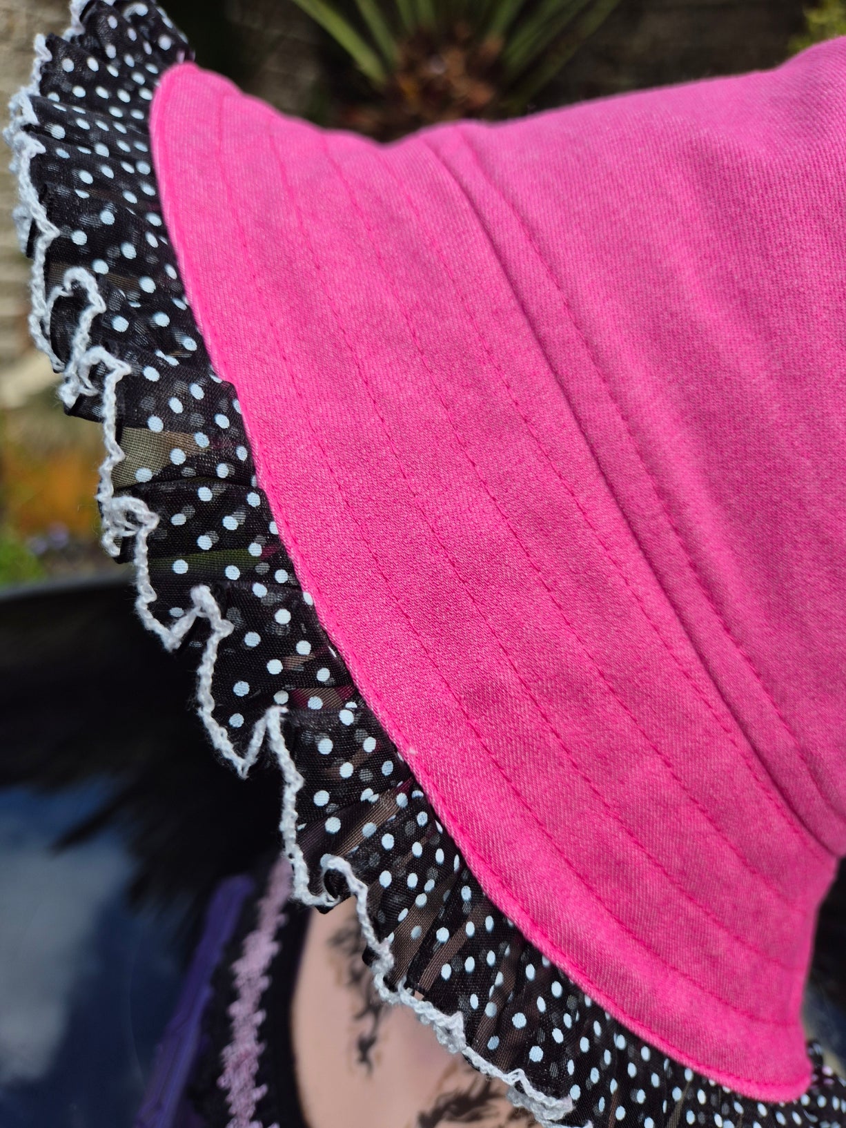 Designer Bucket Hat - Hot Pink Polka Dot Trim