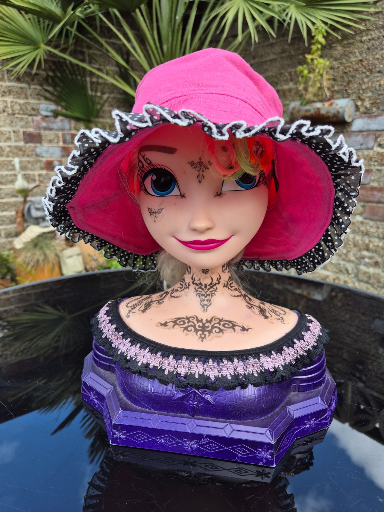 Designer Bucket Hat - Hot Pink Polka Dot Trim