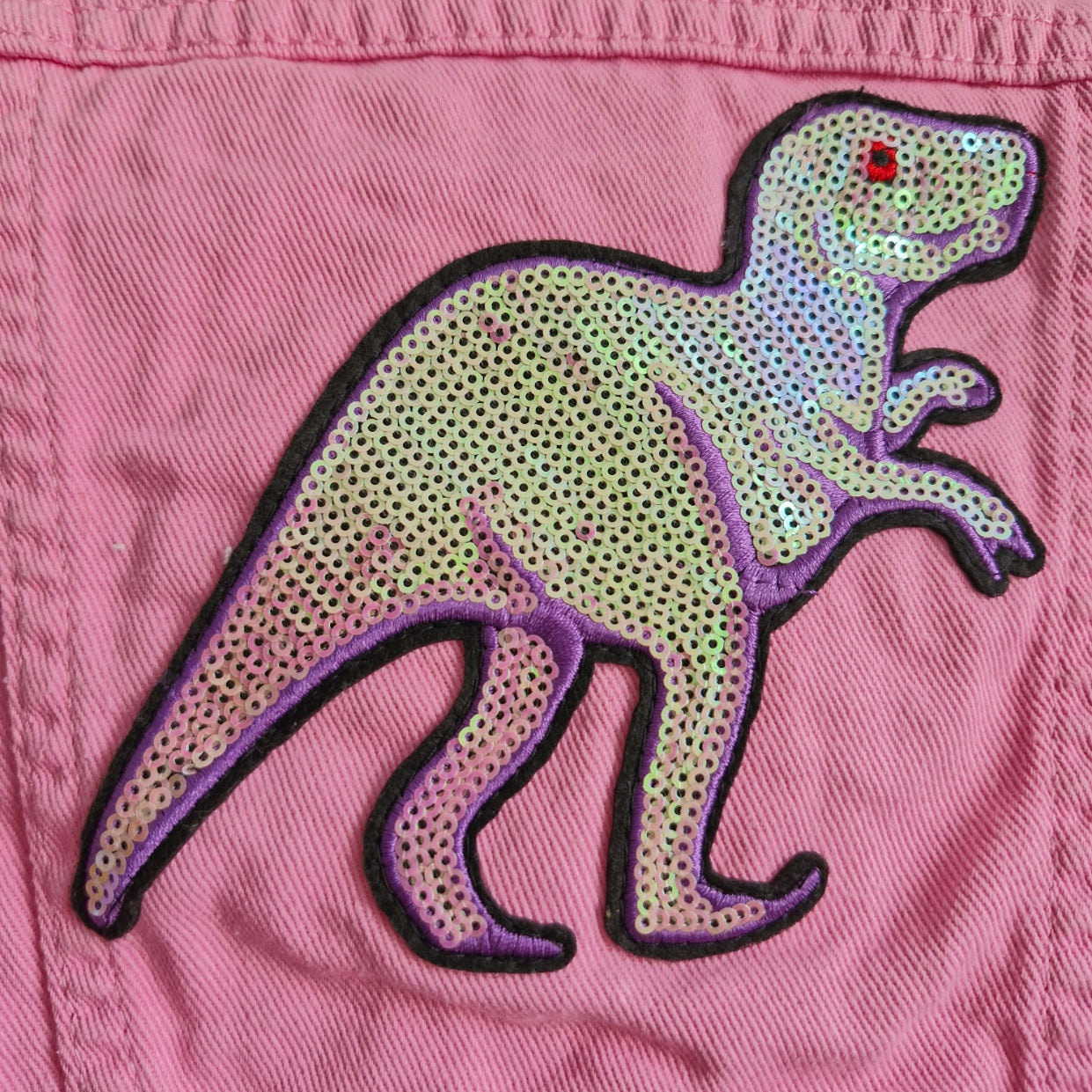 Kid's Denim Pink Sequin Dinosaur - Age 3-4 years
