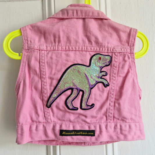 Kid's Denim Pink Sequin Dinosaur - Age 3-4 years