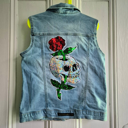 Age 10 - 11 Sequin Skull Denim Festival Jacket