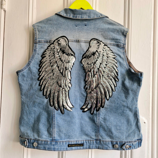 Silver Angel Wing Denim Waiscoat - Papaya Size 20