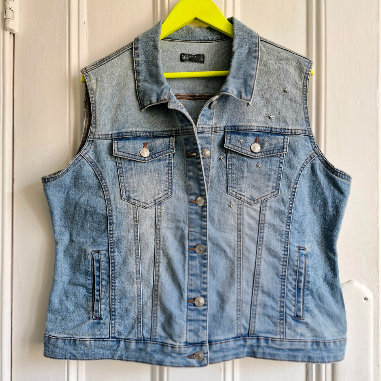 Silver Angel Wing Denim Waiscoat - Papaya Size 20