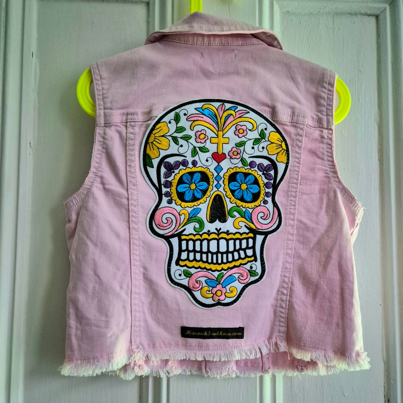 Age 10 - 11 Sugar Skull Pale Pink Denim Festival Jacket