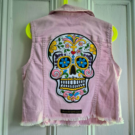 Age 10 - 11 Sugar Skull Pale Pink Denim Festival Jacket