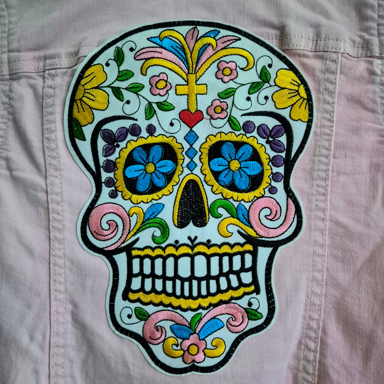 Age 10 - 11 Sugar Skull Pale Pink Denim Festival Jacket