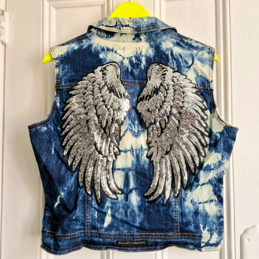 Silver Angel Wing Denim Waistcoat - The Collection Size 14