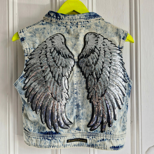 Silver Angel Wing Denim Waistcoat - Size 12