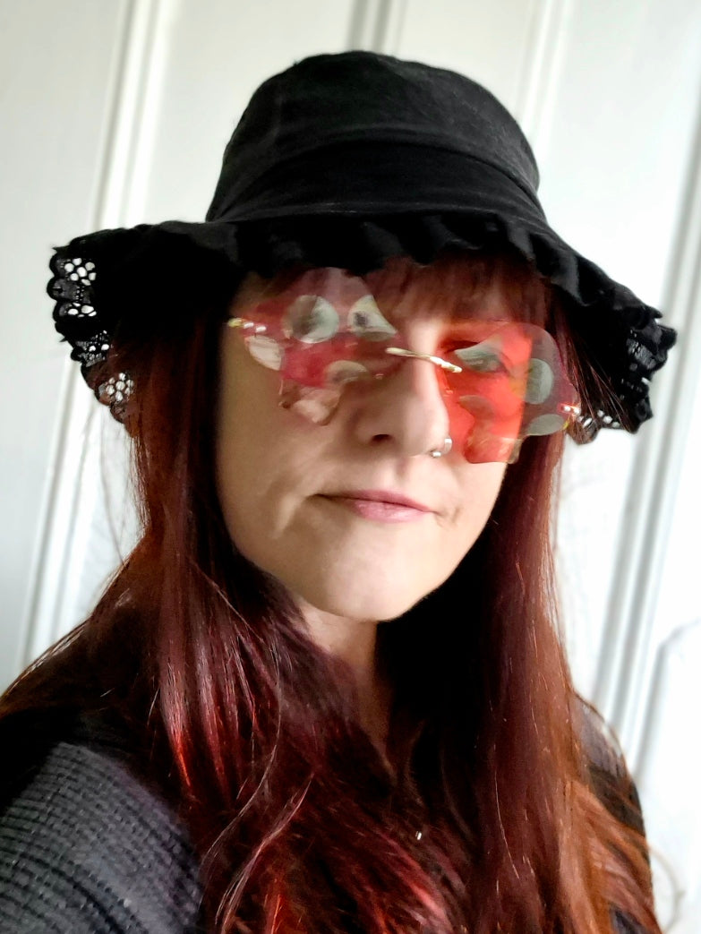 Designer Bucket Hat - Black with Lace