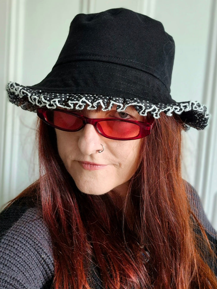 Designer Bucket Hat - Black Polka Dot