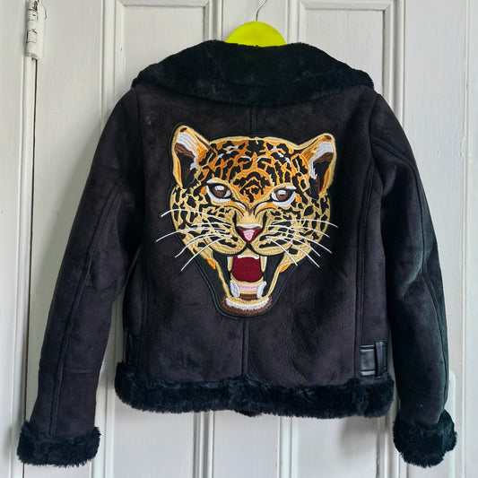 Teens & Tweens Furry Leopard Biker Jacket - Age 13 years