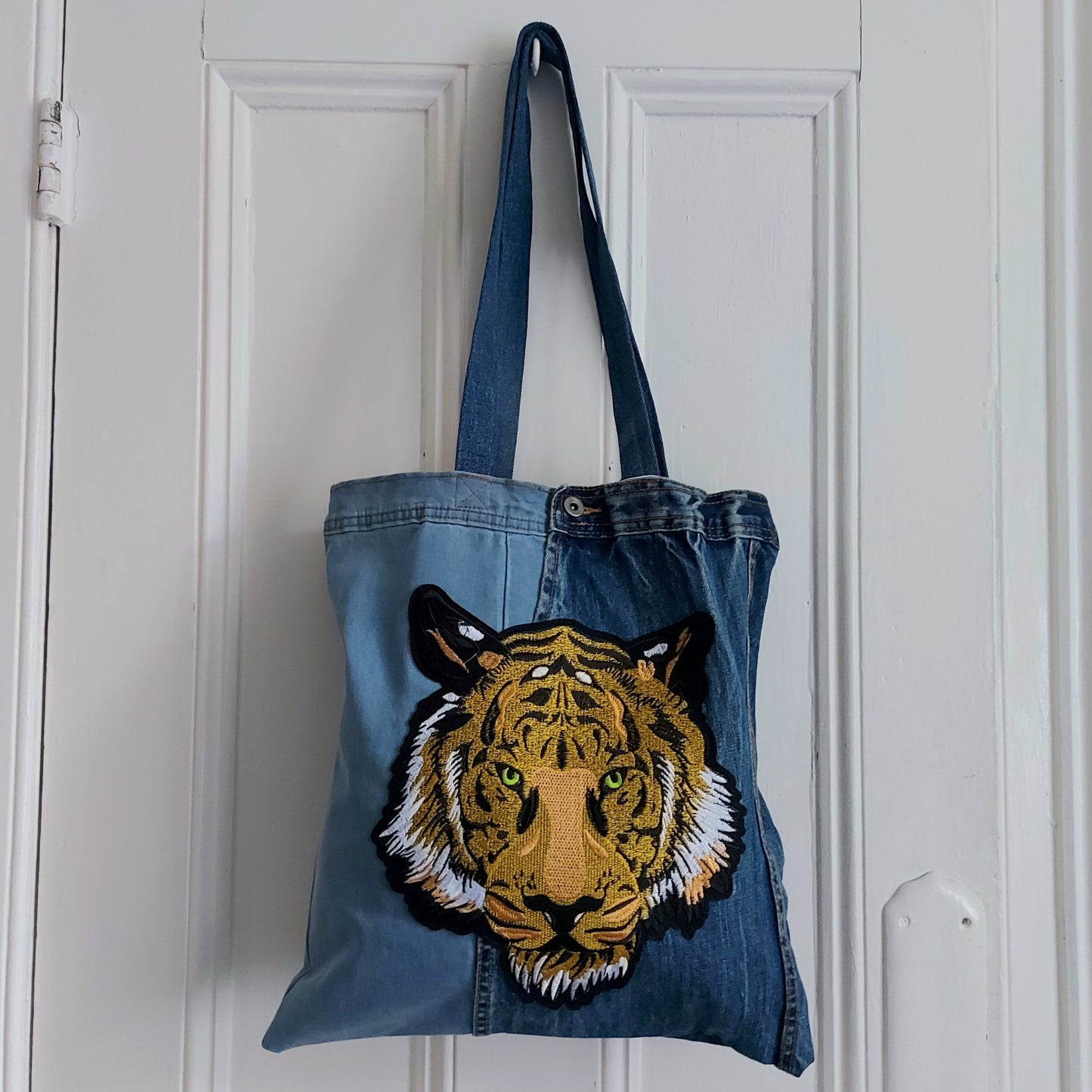 Tiger Face Denim Tote Bag